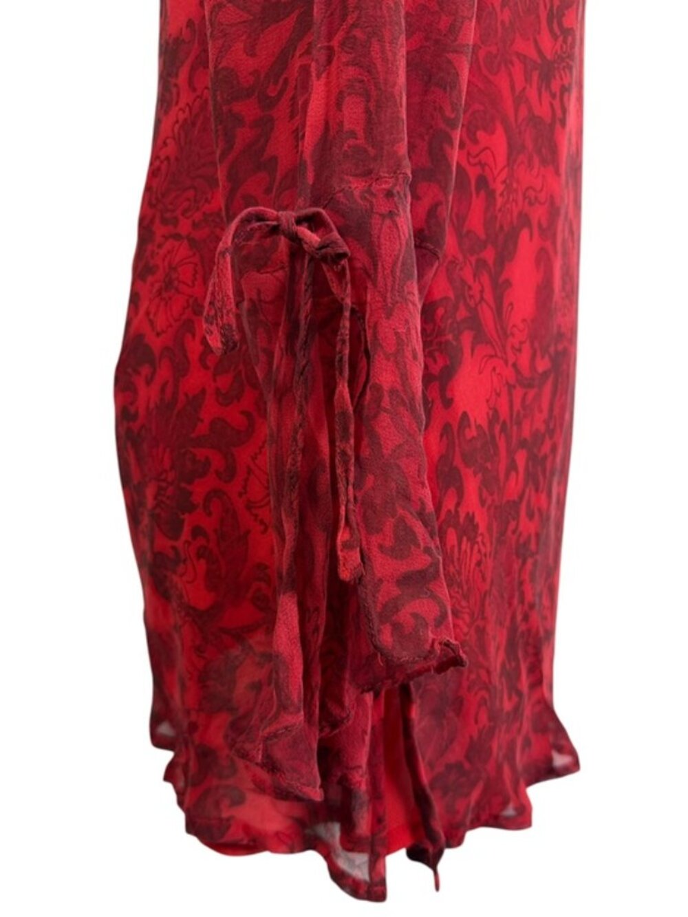 Separates NYC Red Damask Beaded Sheer Tunic Blouse Bell Sleeve Boho M/L - Picture 4 of 9